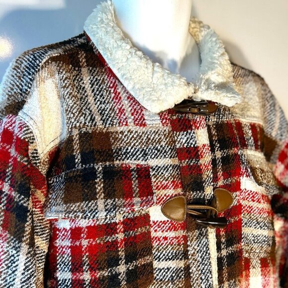 Maurices SZXXL Chunky Plaid Coat Toggles Sherpa Collar Western Preppy Ranch - Picture 4 of 12